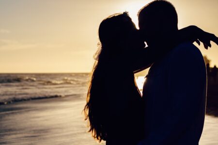 couple, kiss, silhouette