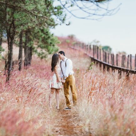 couple, kiss, field