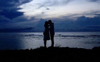 couple, sunset, silhouettes