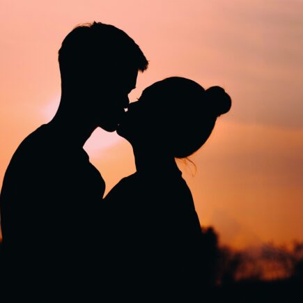 couple, kiss, sunset